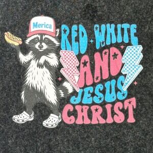 Red White and Jesus Christ Raccoon Acid Wash Graphic T-Shirt Black Large